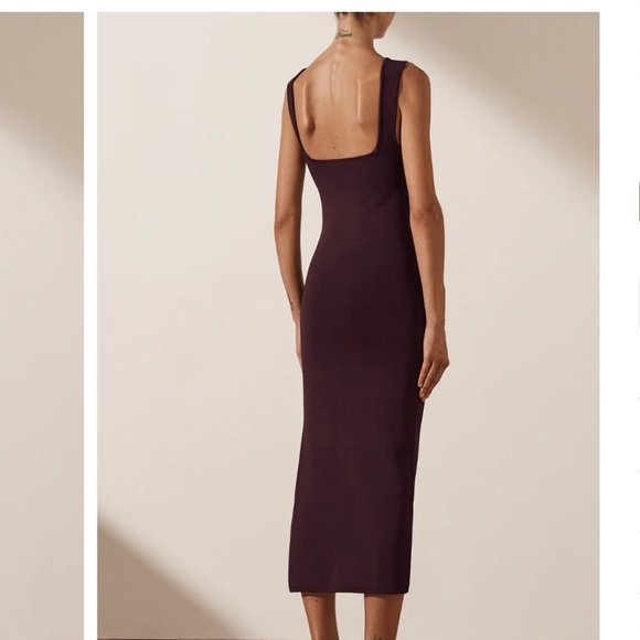 Shona Joy Basic Square Neck Midi Dress Size Medium Cocoa - Picture 3 of 10